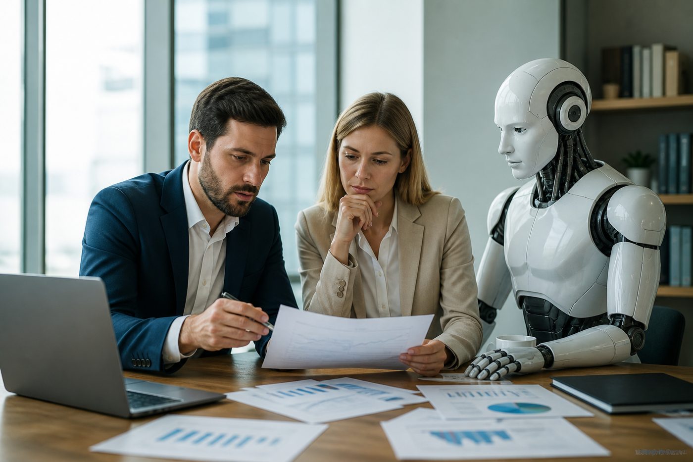 Financial analysts using AI-assisted research tools